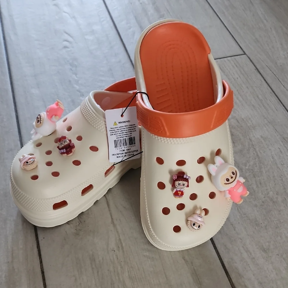 J.O.A. Cream and Orange‎ Sandals with Playful Charms
